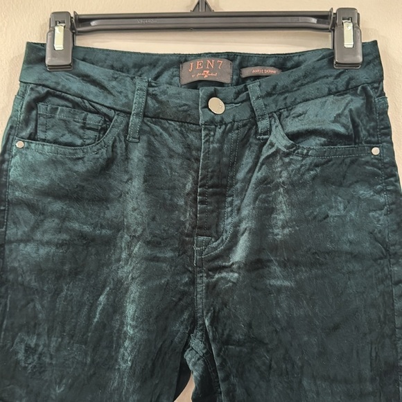 Jen7 by 7 for All Mankind crickled velvet ankle skinny jeans Emerald green - Picture 3 of 6